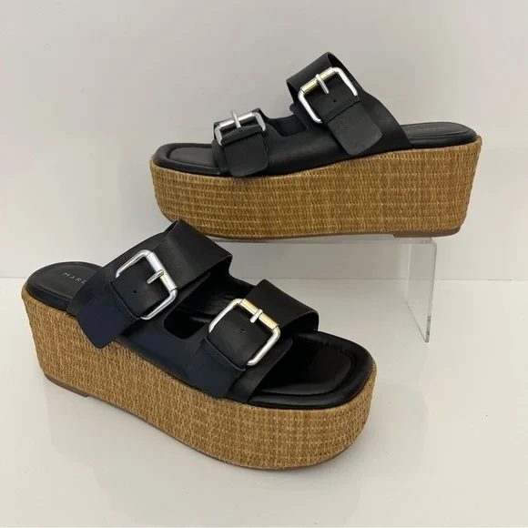 MARC FISHER Palery Platform Raffia Slide Sandal in Black NEW - Picture 3 of 13